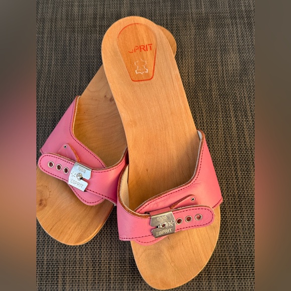 Esprit Shoes - Esprit Mia heeled wooden sandals pink Y2K 70’s -leather upper retro vibe size 9